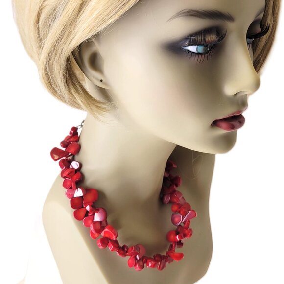 Red Teardrop Chunky Coral Necklace - Picture 1 of 16